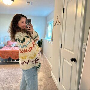 Lingua Franca Cream Alpaca Whatever Hand Embroidered Sweater Large